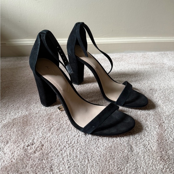 Aldo Shoes - Aldo Black Suede Block Heel Ankle Strap Sandals